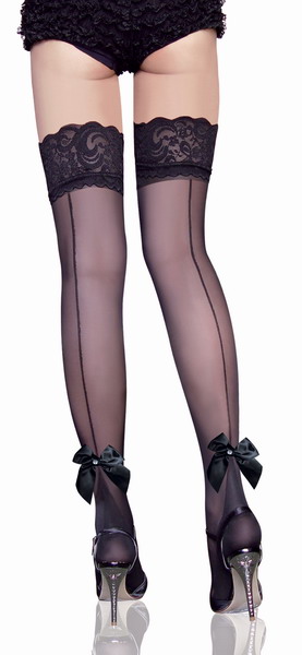 lace Top Sheer Stockings with Ribbon and back seam